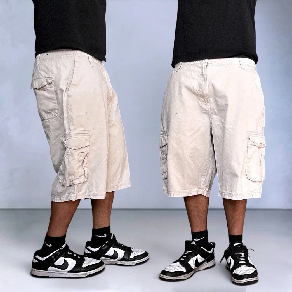 Burnside Khaki Cargo Shorts Skater Baggy Y2K Retro Tan Size 36 - Picture 1 of 8